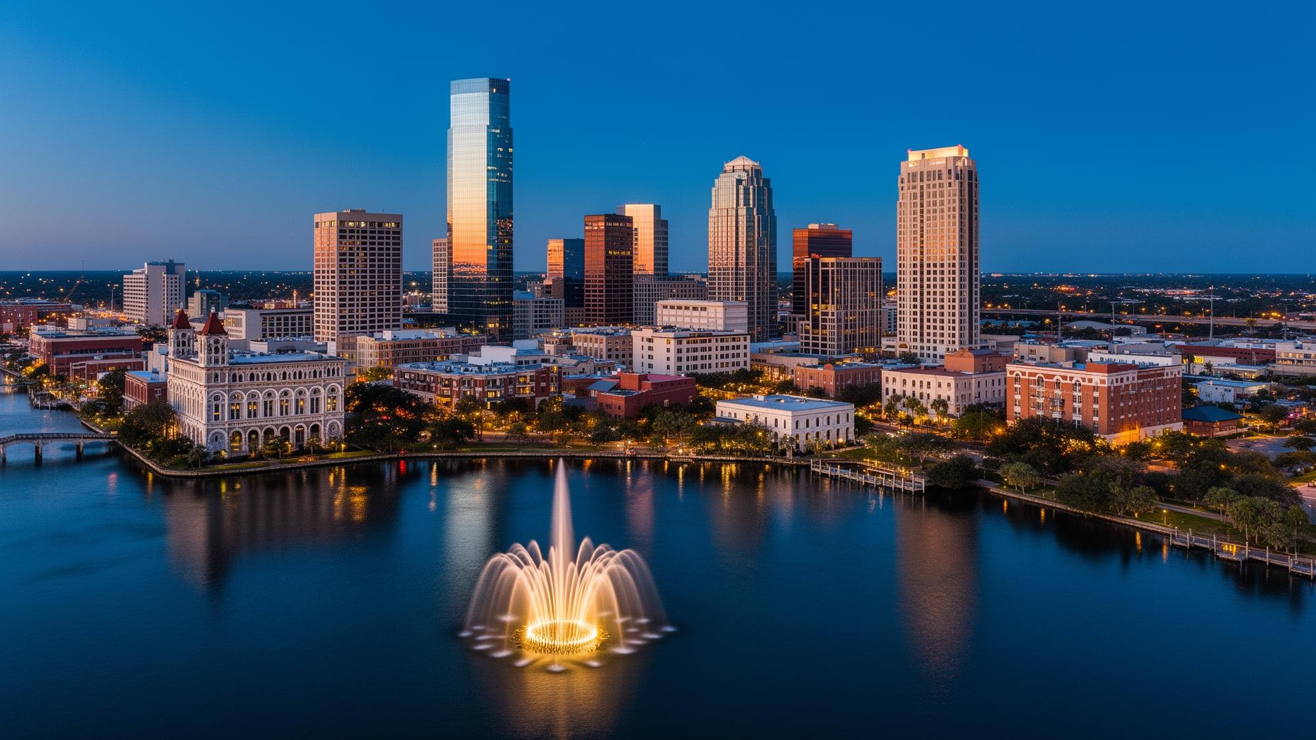 Downtown Jacksonville skyline at blue hour